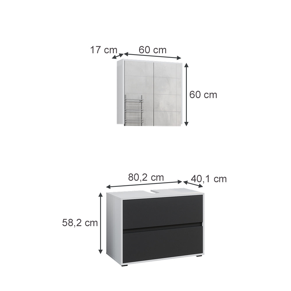 Vicco Set di mobili da bagno Bianco/antracite 2 parti