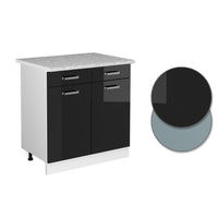 Vicco Base universale Nero lucido 80 cm con cassetti e ante, con piano di lavoro