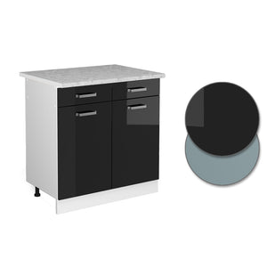 Vicco Base universale Nero lucido 80 cm con cassetti e ante, con piano di lavoro