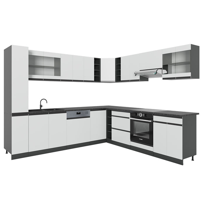Vicco Cucina angolare completa Bianco 257 x 60 cm Forma a J, senza piano di lavoro