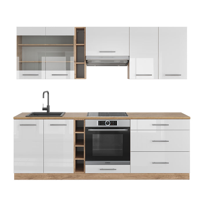 Vicco Cucina componibile Bianco lucido/oro power oak 235 cm , PL Rovere