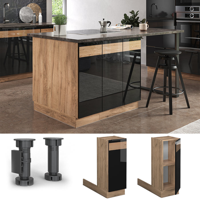 Vicco Isola cucina Rovere nero lucido 30 cm Senza piano di lavoro