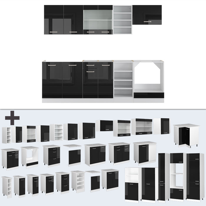 Vicco Cucina componibile Nero lucido 240 cm , PL Marmo