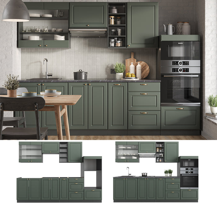 Vicco Cucina componibile Verde-oro Country House/Antracite 280 cm senza piano di lavoro