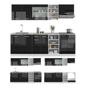 Vicco Cucina componibile Nero lucido 240 cm , PL Marmo