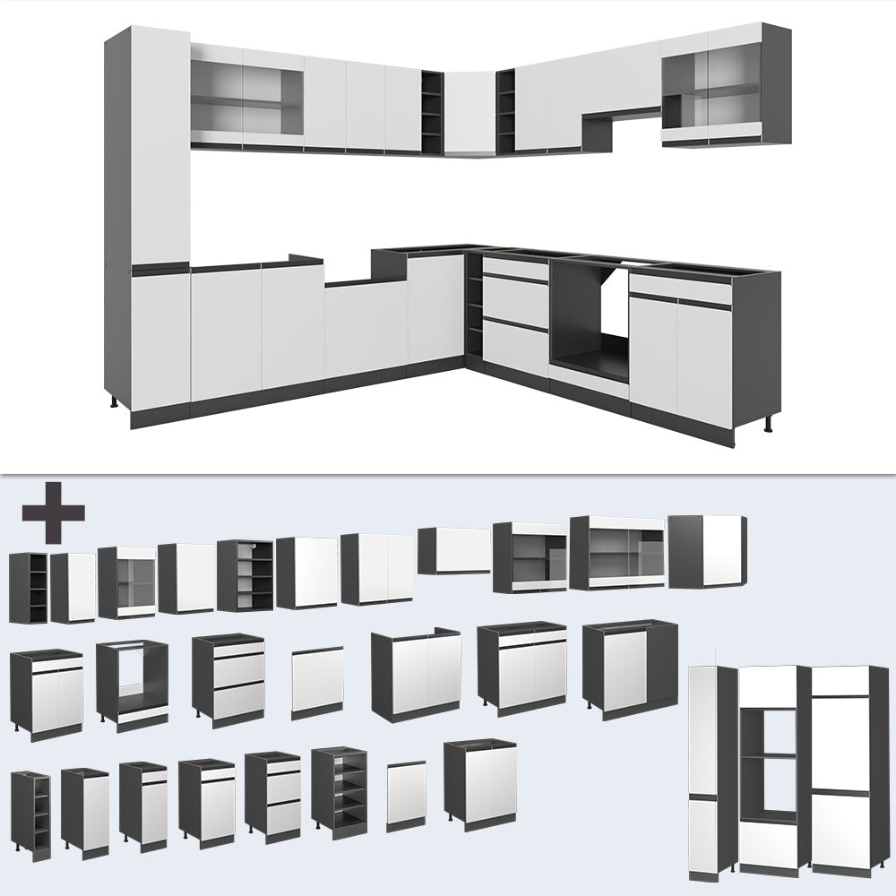 Vicco Cucina angolare completa Bianco/antracite 257 x 277 cm J-Shape, PL Rovere