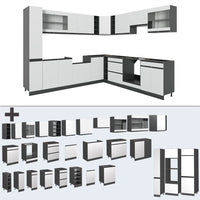 Vicco Cucina angolare completa Bianco/antracite 257 x 277 cm J-Shape, PL Rovere