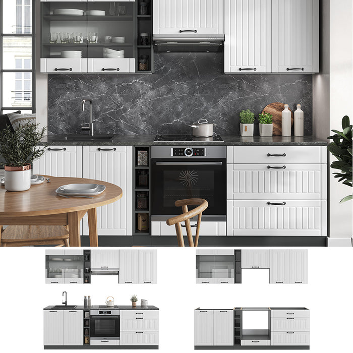 Vicco Cucina componibile Bianco casa di campagna/antracite 235 cm , PL Marmo