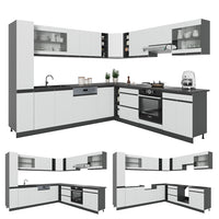 Vicco Cucina angolare completa Bianco/antracite 257 x 277 cm J-Shape, PL Rovere