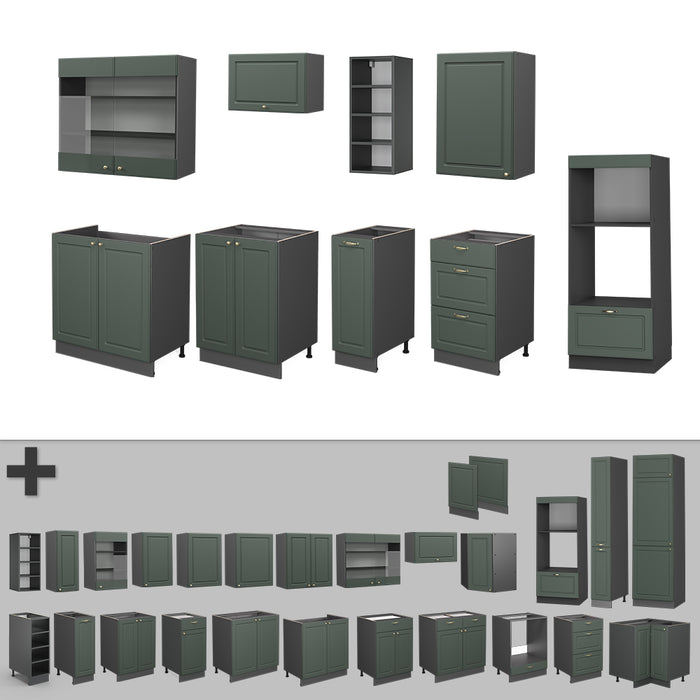 Vicco Cucina componibile Verde-oro Country House/Antracite 280 cm senza piano di lavoro