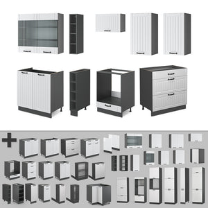 Vicco Cucina componibile Bianco casa di campagna/antracite 235 cm , PL Marmo