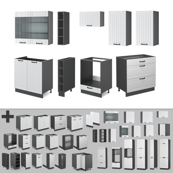 Vicco Cucina componibile Bianco casa di campagna/antracite 235 cm , PL Marmo