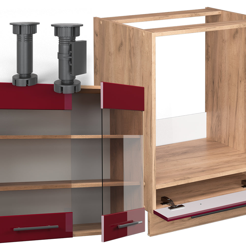 Vicco Cucina angolare completa Bordeaux lucido/rovere dorato 227 x 287 cm , PL Rovere