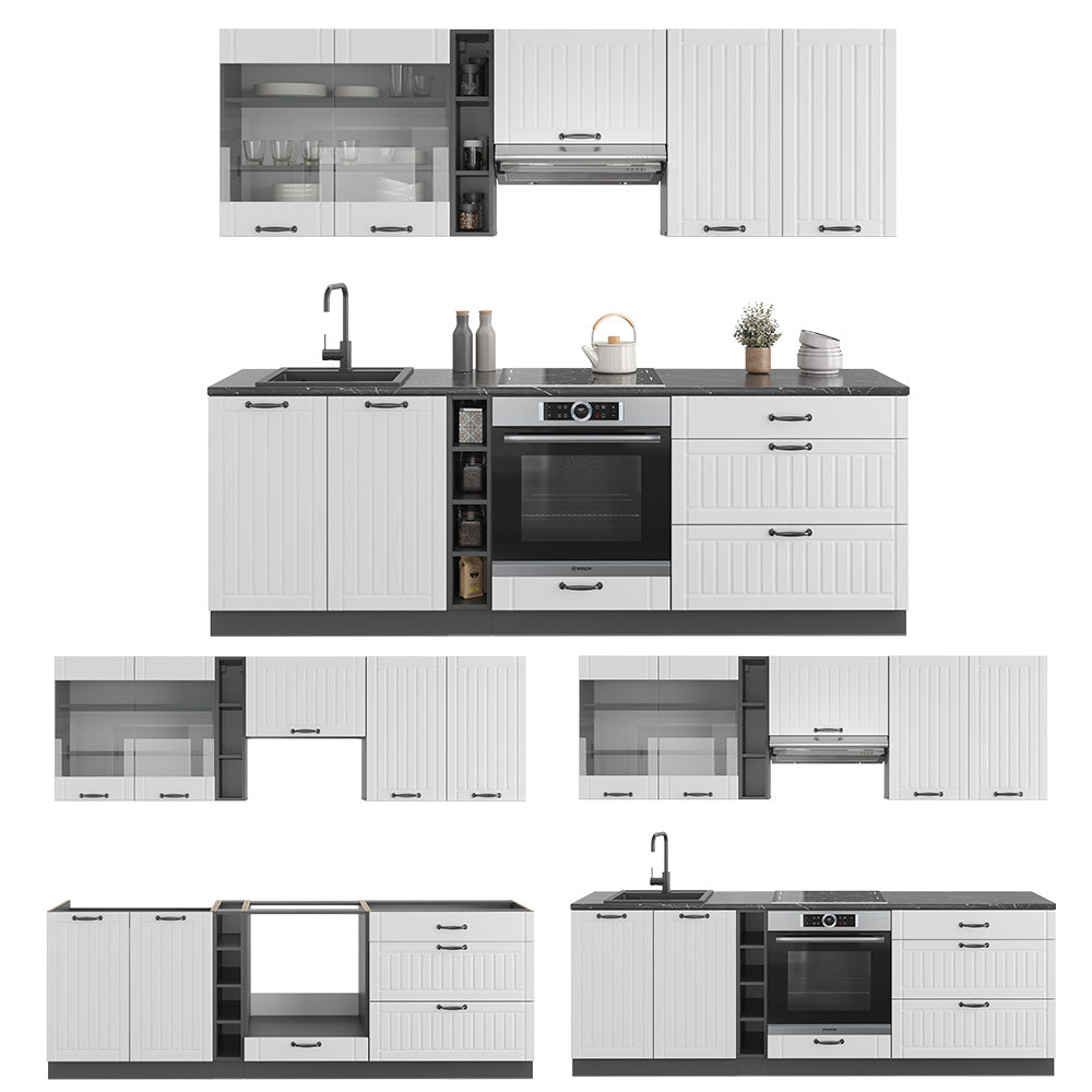 Vicco Cucina componibile Bianco casa di campagna/antracite 235 cm , PL Marmo
