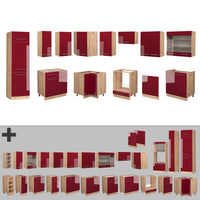 Vicco Cucina angolare completa Bordeaux lucido/rovere dorato 227 x 60 cm senza piano di lavoro