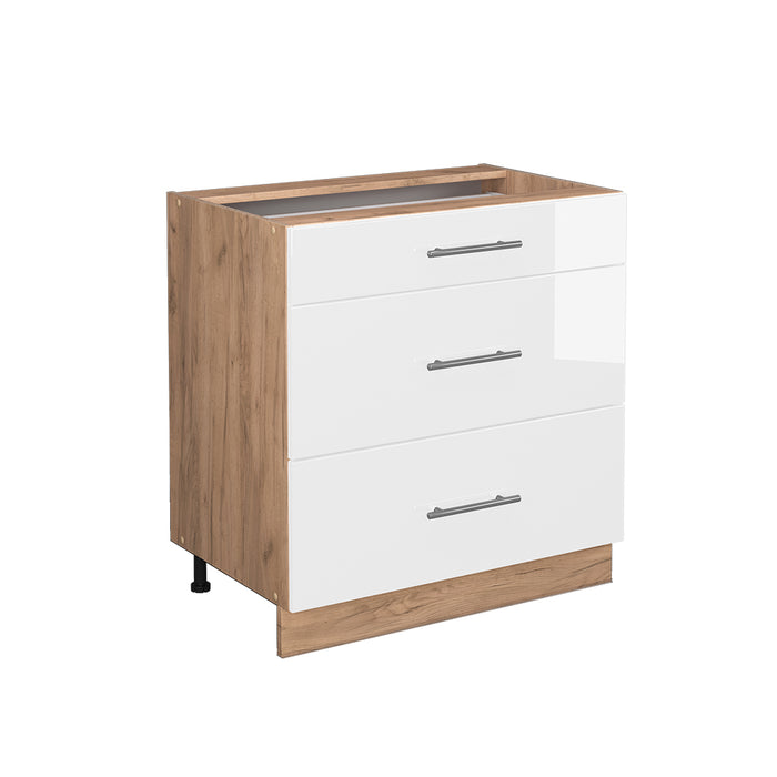 Vicco Mobiletto base per cucina Bianco lucido 80 cm con 3 cassetti, senza piano di lavoro