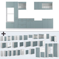 Vicco Cucina componibile Blu-grigio/bianco 350 cm con armadio alto, senza piano di lavoro