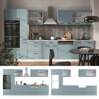 Vicco Cucina componibile Blu-grigio/bianco 350 cm con armadio alto, senza piano di lavoro