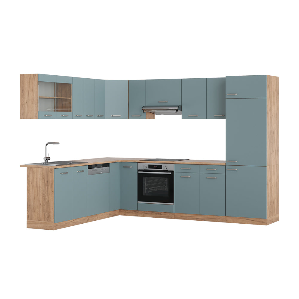 Vicco Cucina angolare completa Rovere blu-grigio/oro 227 x 287 cm , PL Rovere