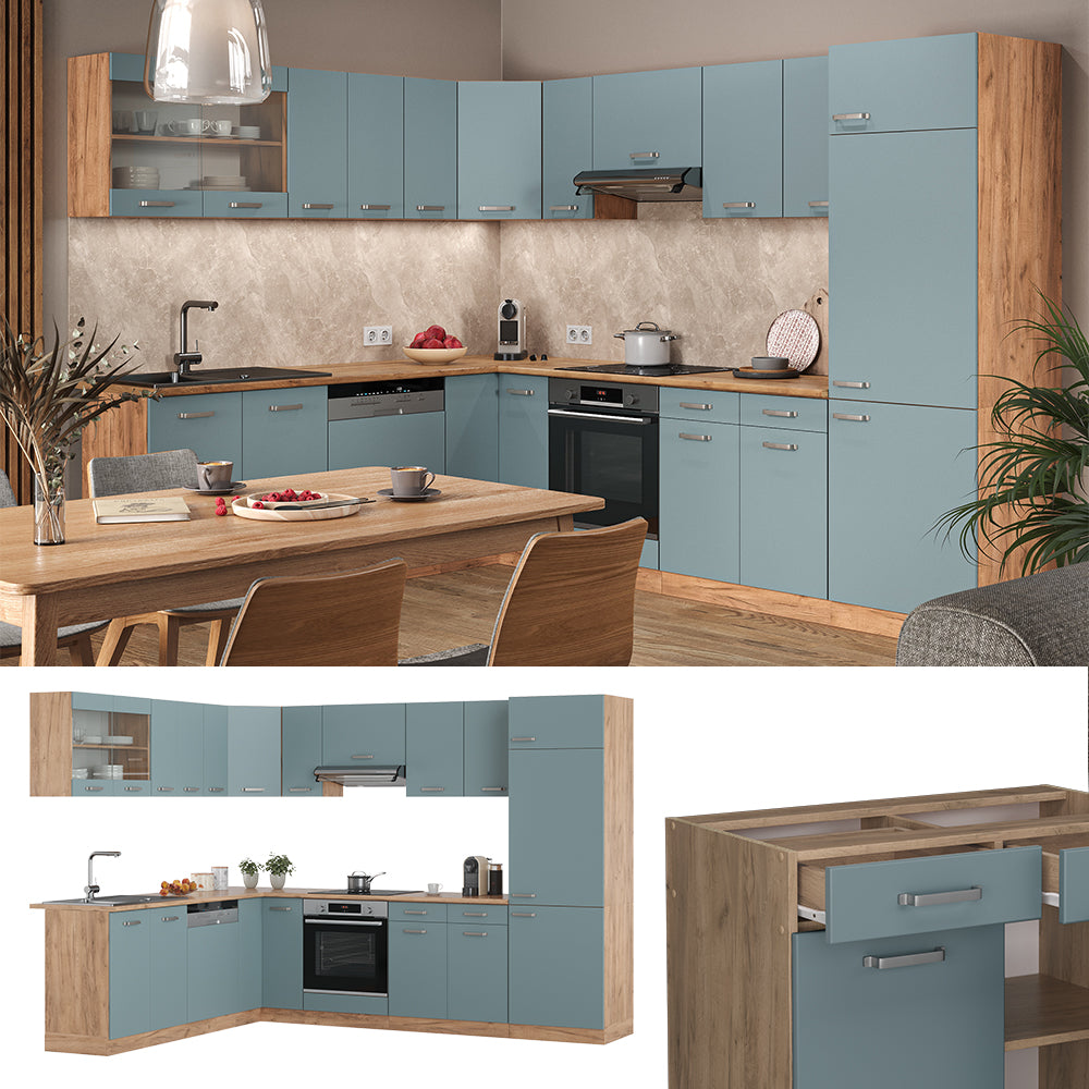 Vicco Cucina angolare completa Rovere blu-grigio/oro 227 x 287 cm , PL Marmo