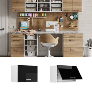 Vicco Pensile universale Nero lucido 60 cm con porta a ribalta