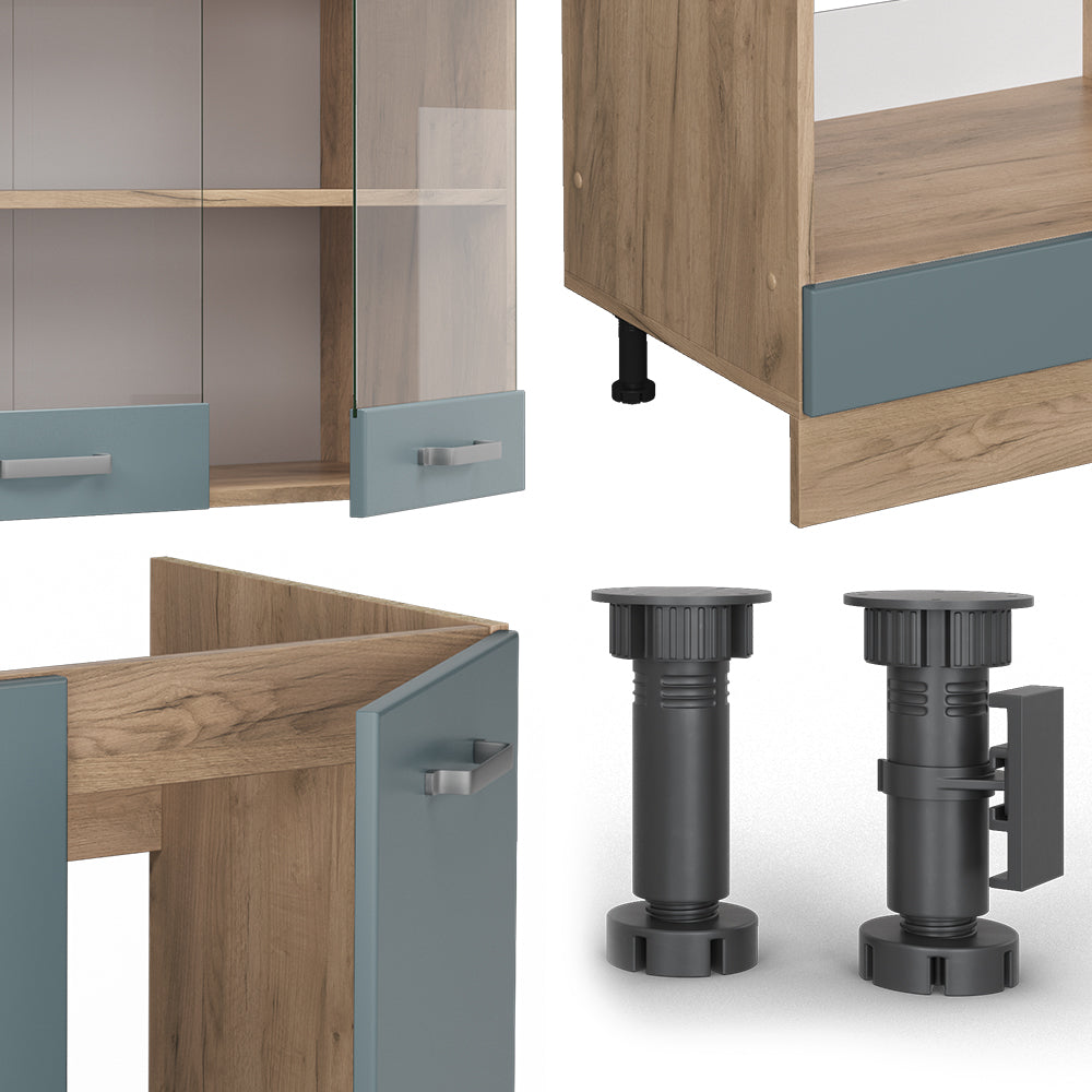 Vicco Cucina angolare completa Rovere blu-grigio/oro 227 x 287 cm , PL Rovere