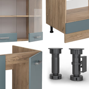 Vicco Cucina angolare completa Rovere blu-grigio/oro 227 x 287 cm senza piano di lavoro