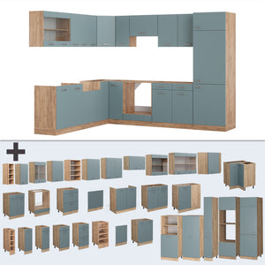 Vicco Cucina angolare completa Rovere blu-grigio/oro 227 x 287 cm , PL Antracite