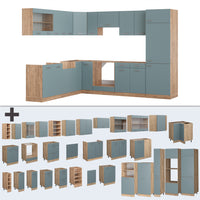 Vicco Cucina angolare completa Rovere blu-grigio/oro 227 x 287 cm senza piano di lavoro