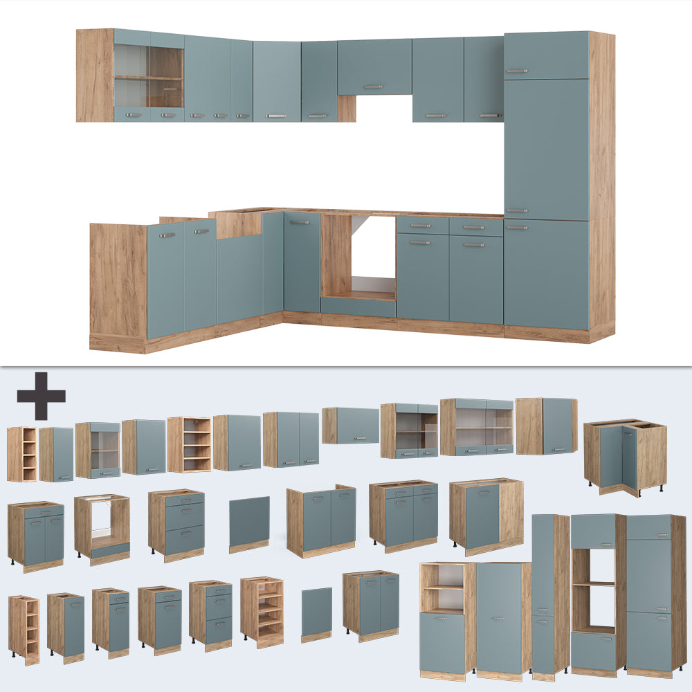 Vicco Cucina angolare completa Rovere blu-grigio/oro 227 x 287 cm , PL Marmo
