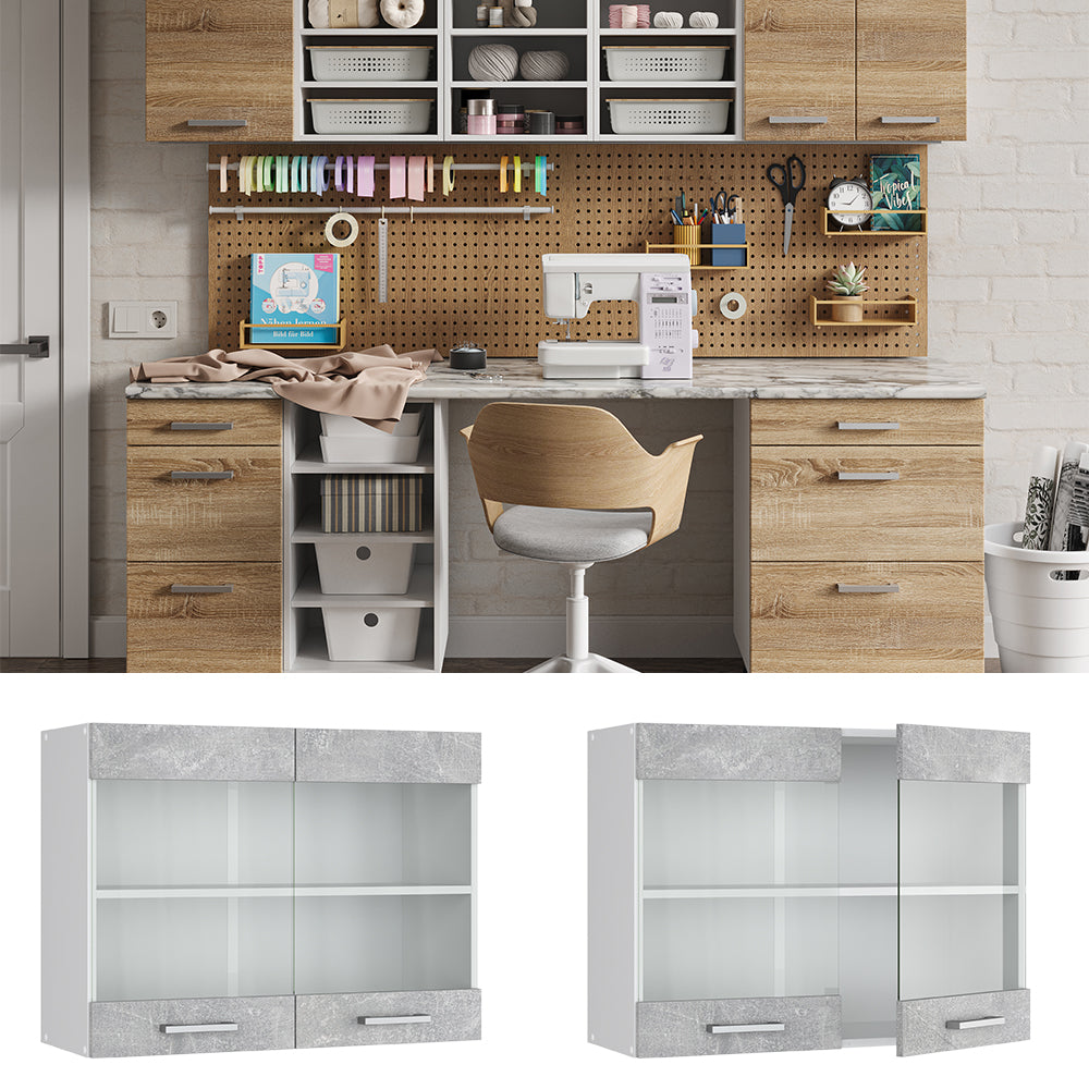 Vicco Pensile universale Calcestruzzo 80 cm con ante in vetro