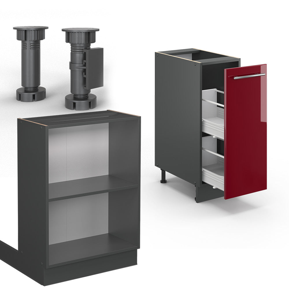 Vicco Isola cucina Bordeaux lucido/antracite 90 cm con cassetto, senza piano di lavoro