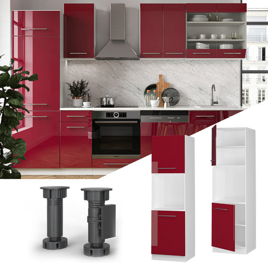 Vicco Mobile per forno da incasso Rosso bordeaux lucido 60 cm con ripiano aperto