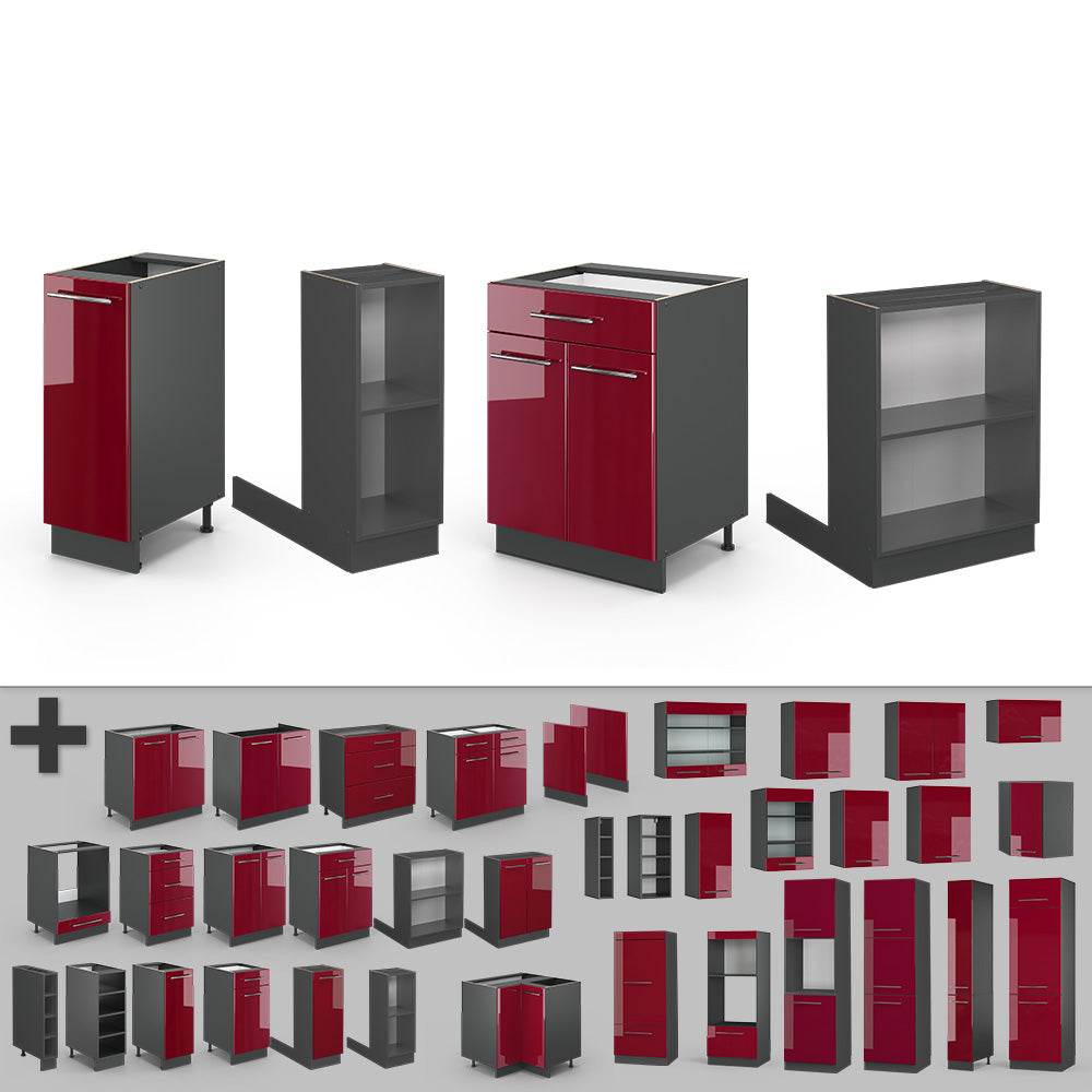 Vicco Isola cucina Bordeaux lucido/antracite 90 cm con cassetto, senza piano di lavoro