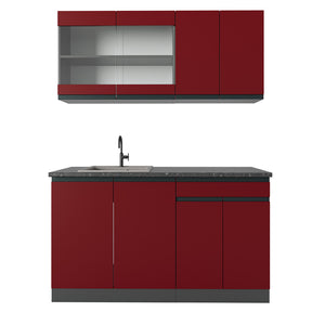 Vicco Cucina completa Rosso/antracite 140 cm Forma a J