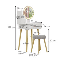 Vicco Tavolino da toilette Bianco 60 cm con specchio LED e sgabello