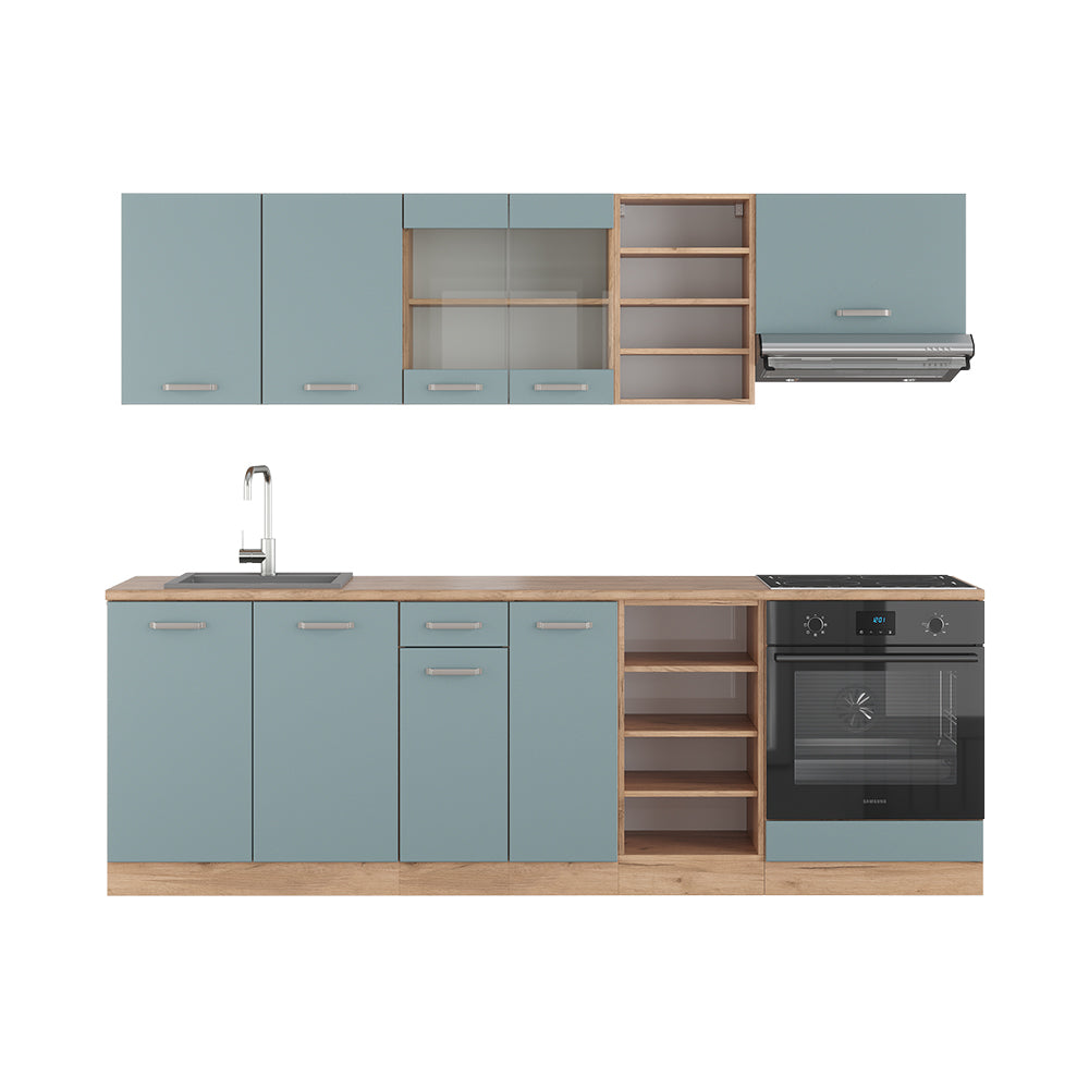 Vicco Cucina componibile Rovere blu-grigio/oro 240 cm senza piano di lavoro
