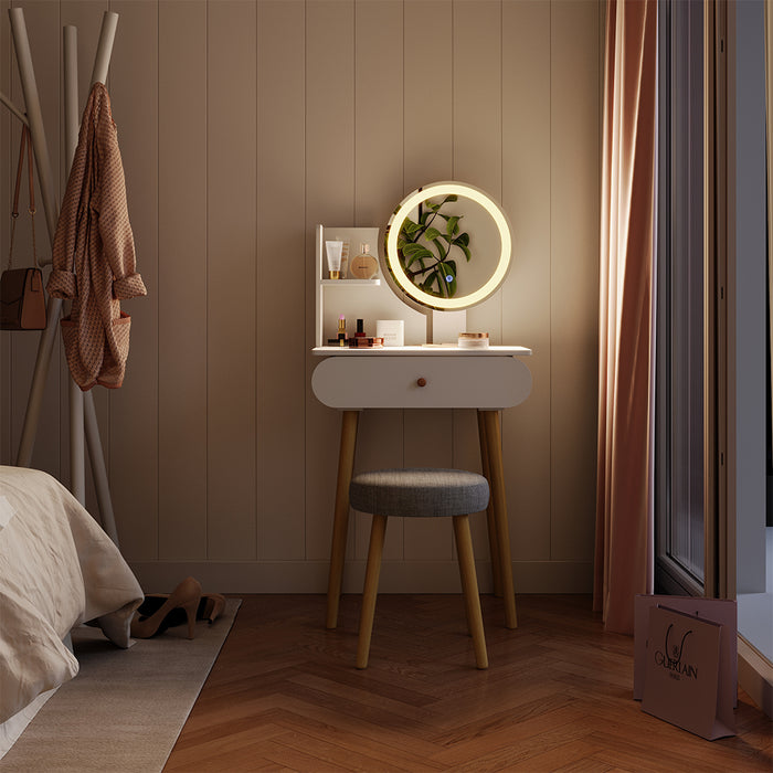 Vicco Tavolino da toilette Bianco 60 cm con specchio LED e sgabello