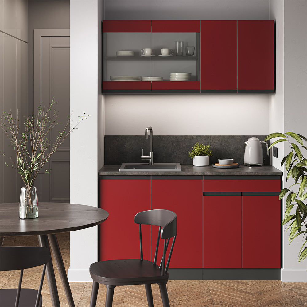 Vicco Cucina monoblocco Rosso/antracite 140 cm , PL Rovere