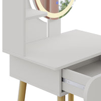 Vicco Tavolino da toilette Bianco 60 cm con specchio LED e sgabello