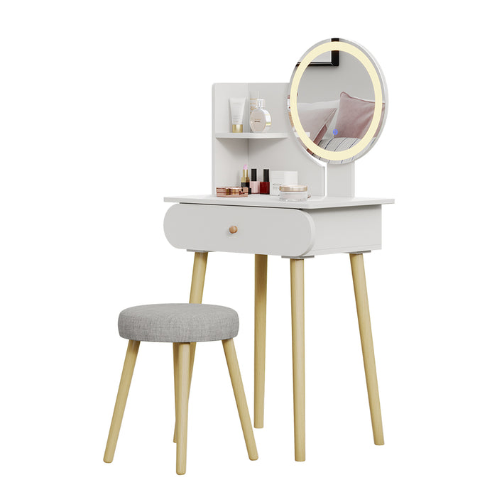 Vicco Tavolino da toilette Bianco 60 cm con specchio LED e sgabello