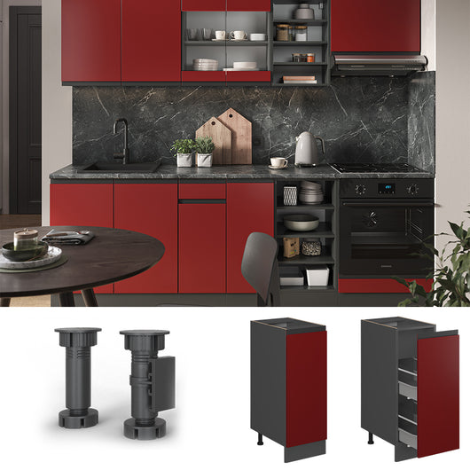 Vicco Armadio cucina dispensa alto Rosso 30 cm Forma a J, senza piano di lavoro