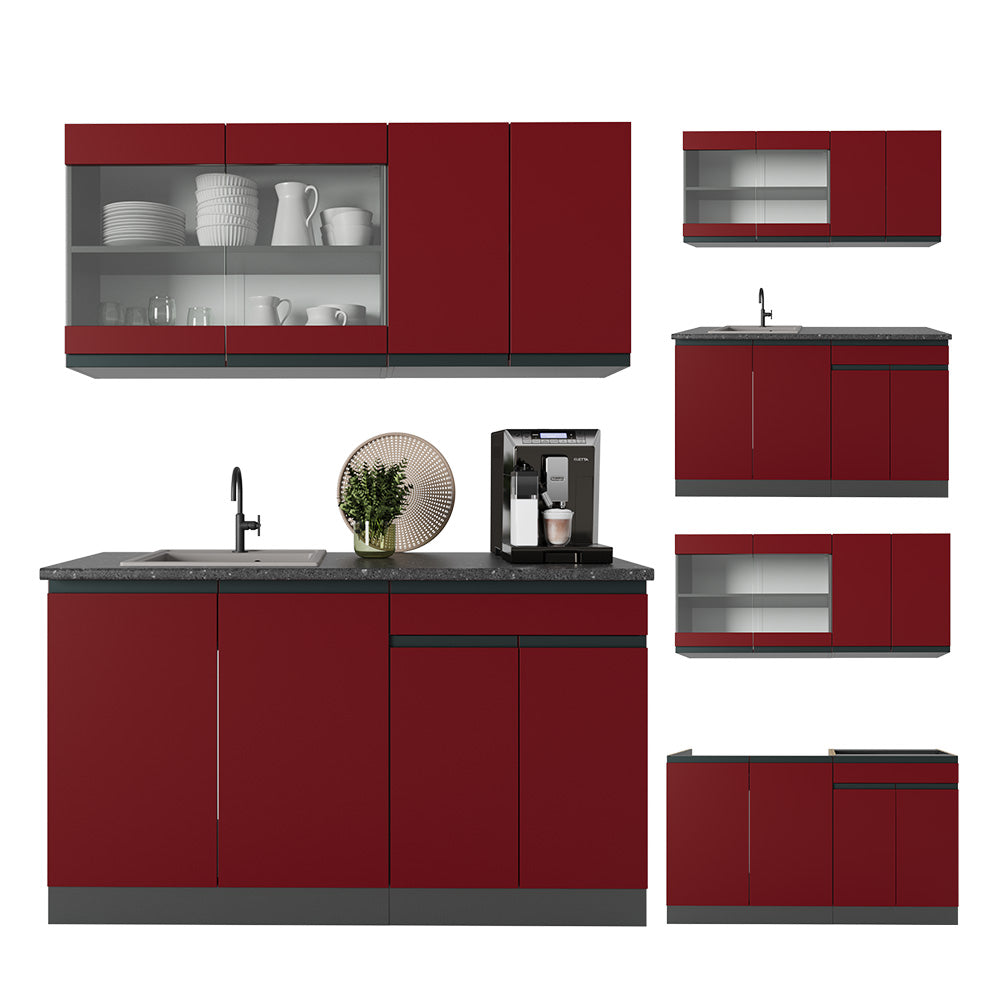 Vicco Cucina completa Rosso/antracite 140 cm Forma a J