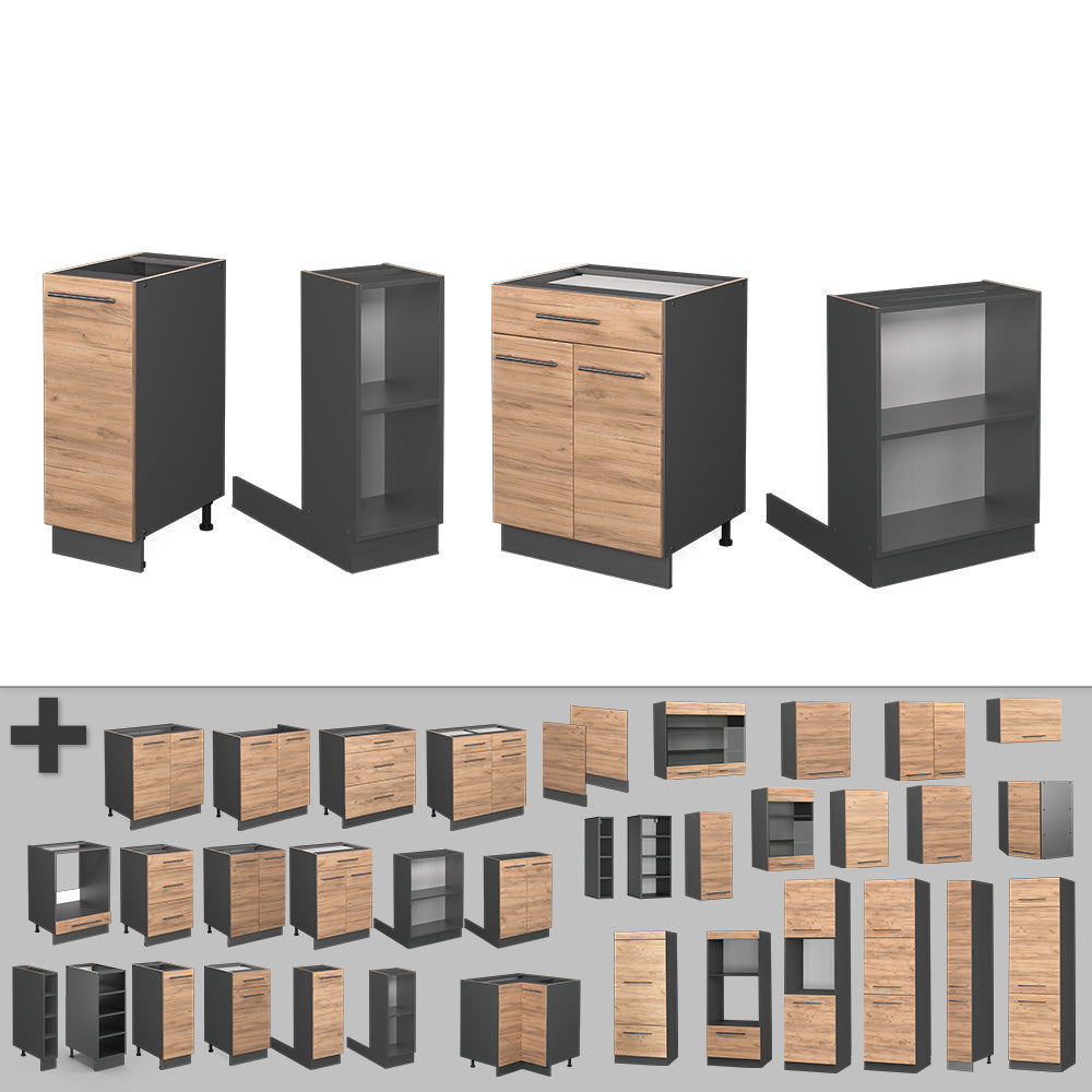 Vicco Isola cucina Quercia dorata/antracite 90 cm con cassetto, senza piano di lavoro