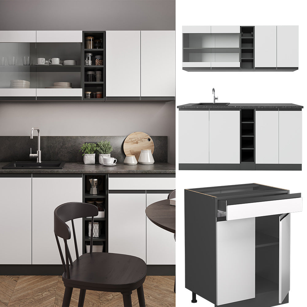 Vicco Cucina completa Bianco/antracite 160 cm Forma a J