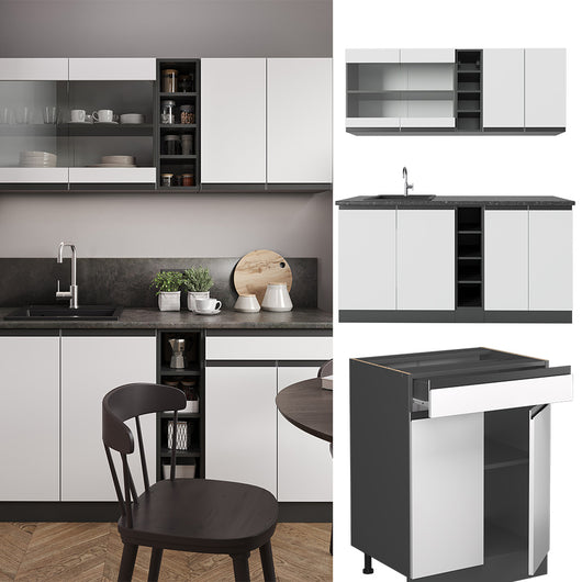 Vicco Cucina completa Bianco/antracite 160 cm , PL Marmo