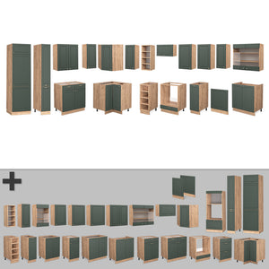 Vicco Cucina angolare completa Quercia verde-oro Country/oro Power 347 x 257 cm , PL Marmo