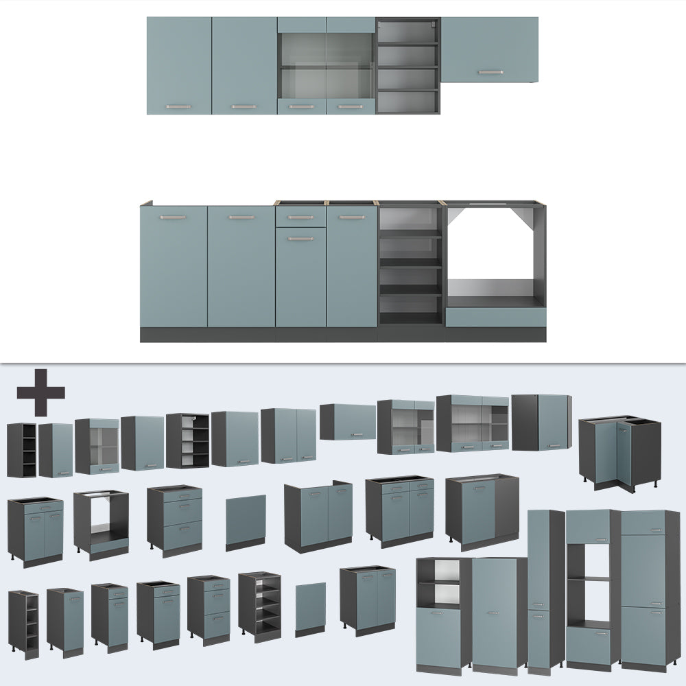 Vicco Cucina componibile Blu-grigio/antracite 240 cm , PL Rovere