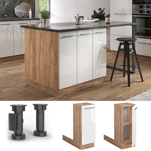 Vicco Isola cucina Bianco lucido 30 cm senza piano di lavoro