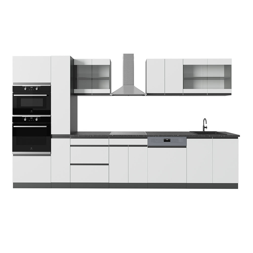 Vicco Cucina componibile Bianco/antracite 350 cm Forma a J, con mobile alto, senza piano di lavoro